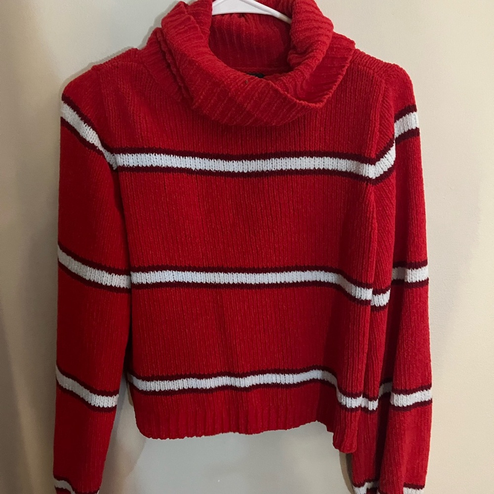 Wild Fable Red and White Striped Turtleneck Sweater